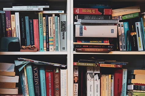 An array of books in the shelf