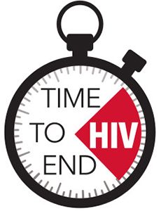 An illustration of a clock that reads: time to end HIV